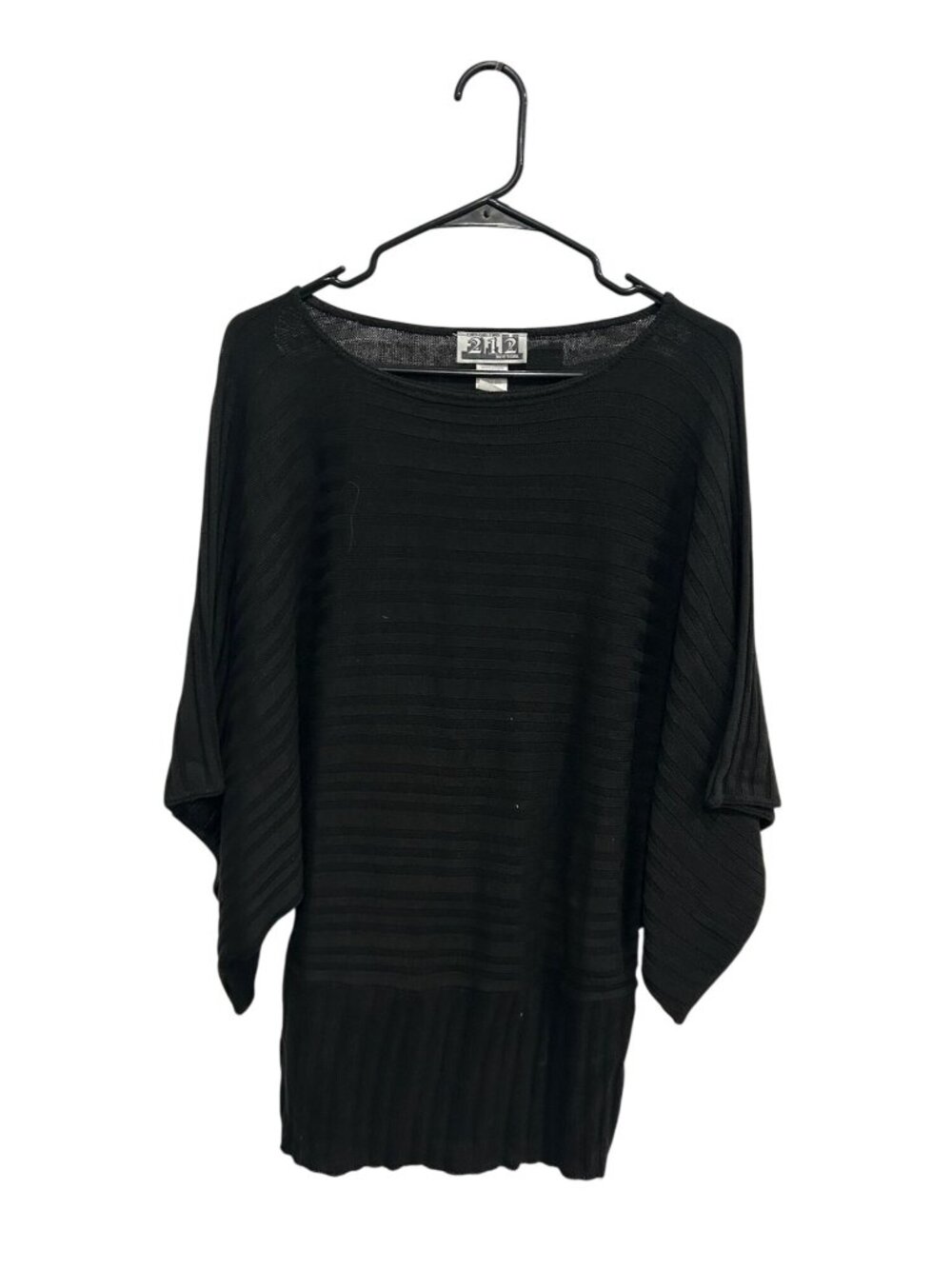 212 New York XL Black Boatneck Knit Top Batwing Sleeve Minimalist  Vintage 90s